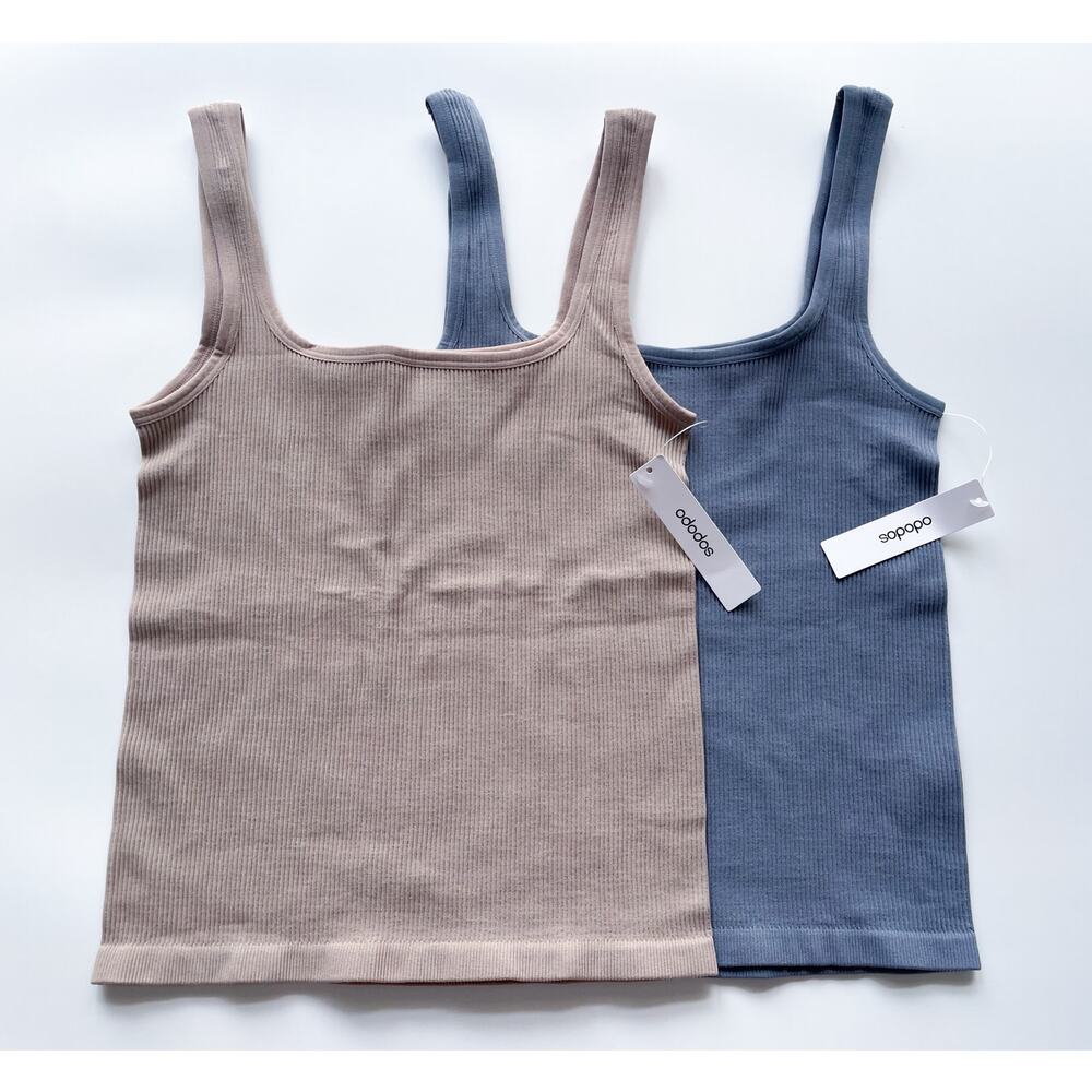 NWT Ododos Neutral Ribbed Square Neck Tank Top Bundle Size M/L